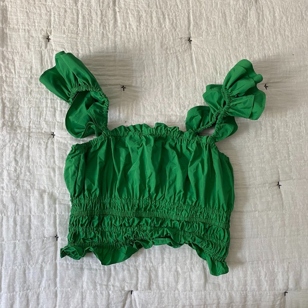 Anthropologie Ruffled Green Tank
